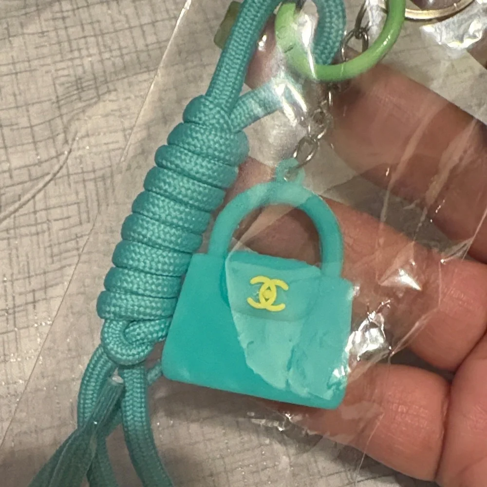 Fashion Teal Mini Purse Keychain Necklace with Logo Charm NWOT